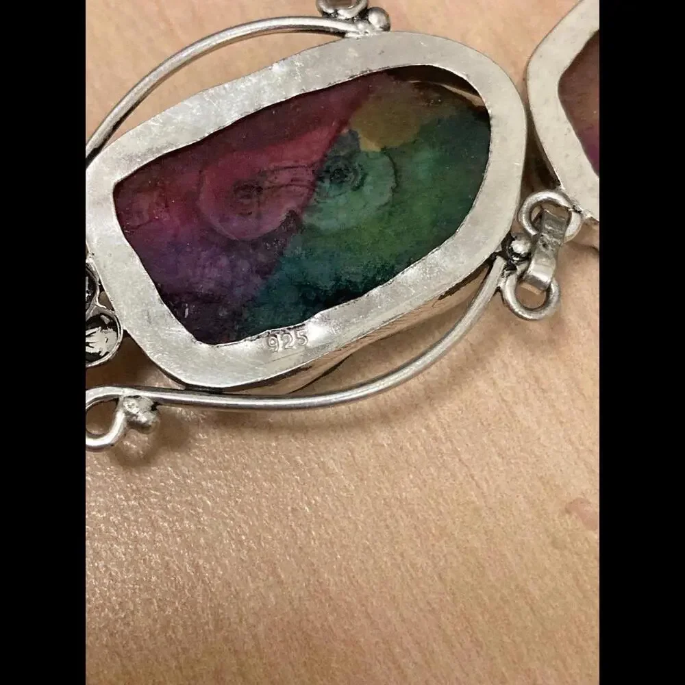 Stunning Sterling Rainbow Agate Stone Necklace - Picture 10 of 10
